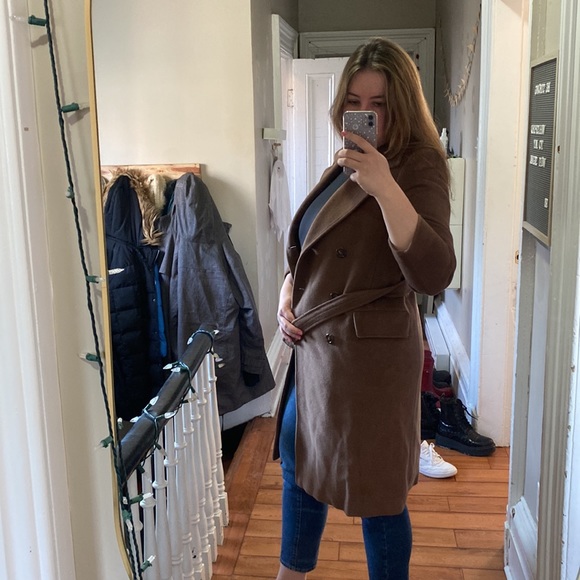 CHOCOLATE BROWN ITALIAN WOOL PEA COAT - Picture 8 of 8